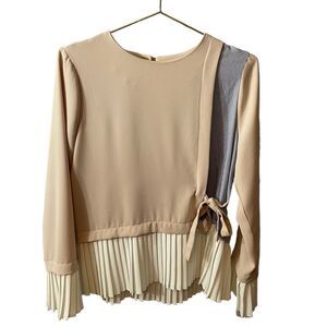 Pinkyotto New York Layered Pleated Underlayer Beige Blue Blouse MED
